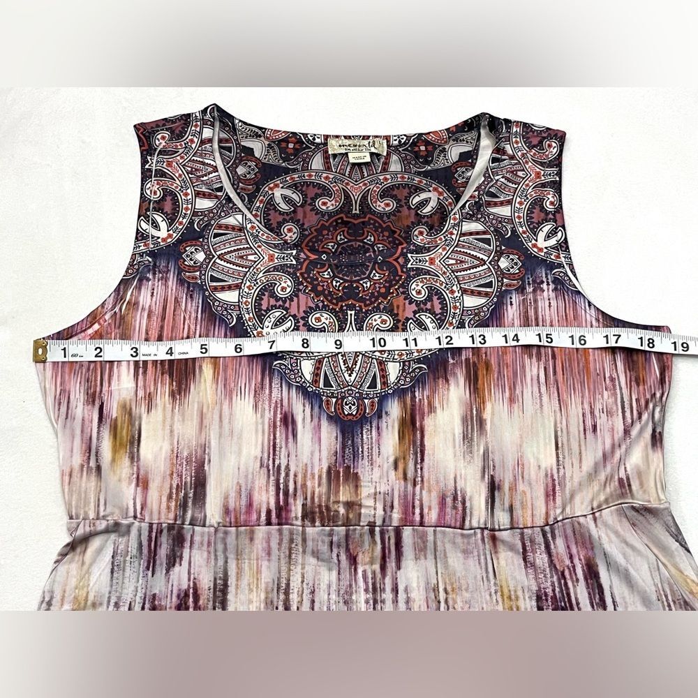 ONE WORLD Live & Let Live Sleeveless Boho Ombre Print Paisley Neckline Dress - Picture 10 of 16